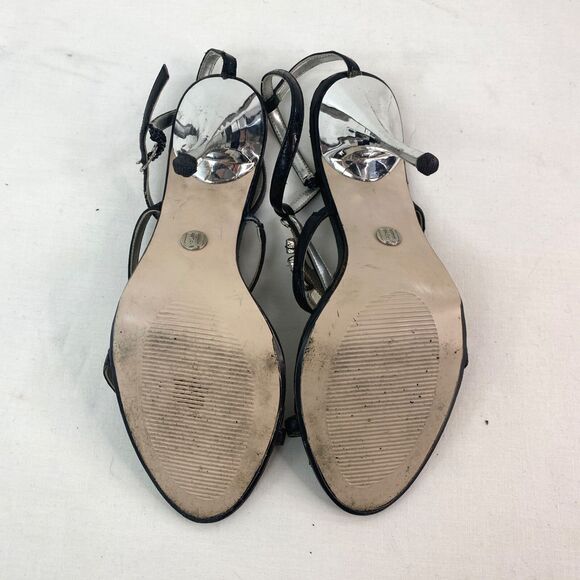 Micheal Antonio Black Rhinestone Womans Sandals Silver Heels Sz 8 Evening Dance - Picture 12 of 13